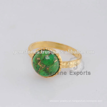 Handmade Vermeil Green Copper Turquoise Gemstone Rings Vermeil Rings